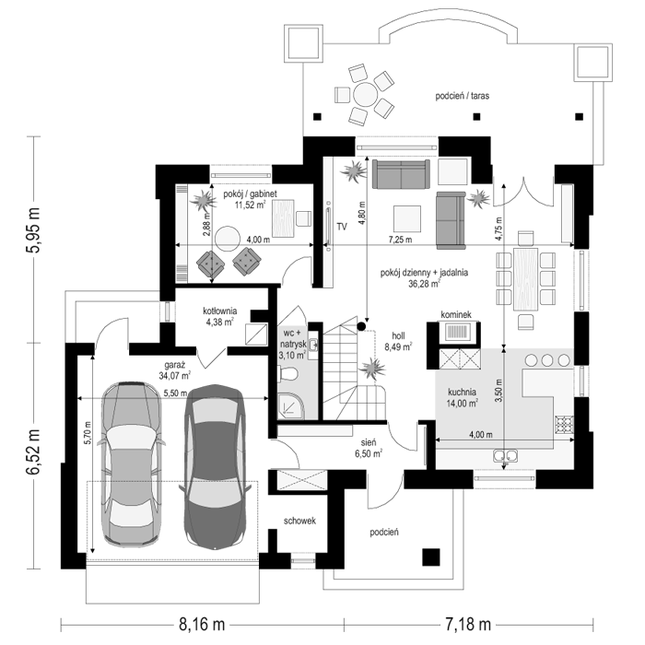 Rzut parteru POW. 118,3 m²