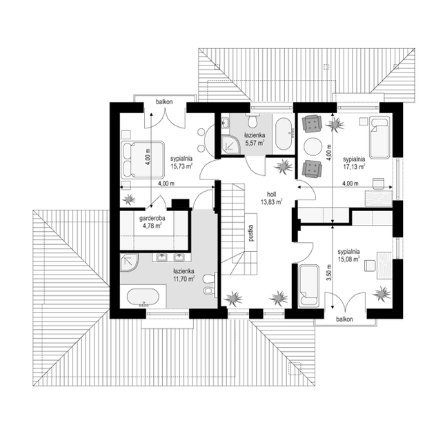 Rzut piętra POW. 83,8 m²