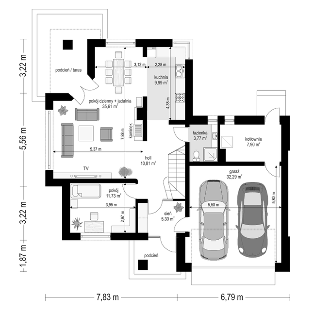 Rzut parteru POW. 117,4 m²