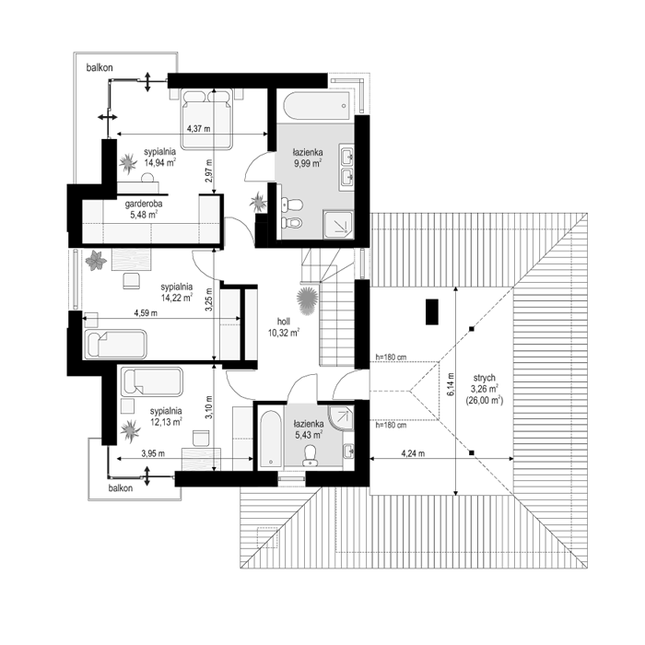 Rzut piętra POW. 98,5 m²