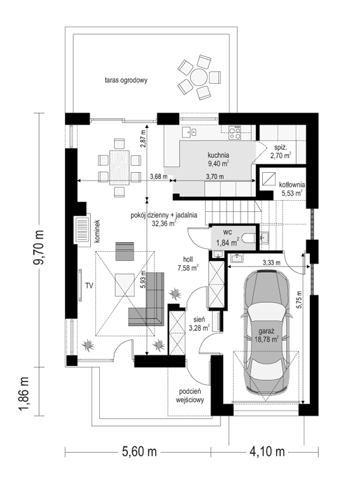 Rzut parteru POW. 81,5 m²