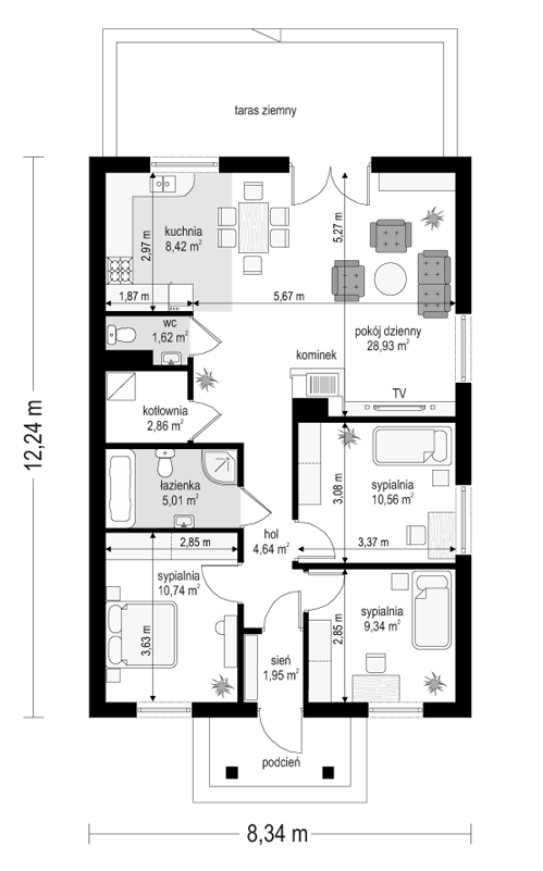 Rzut parteru POW. 84,1 m²