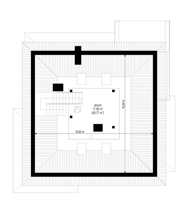 Rzut strychu: Do indywidualnej adaptacji POW. 0,0 m²