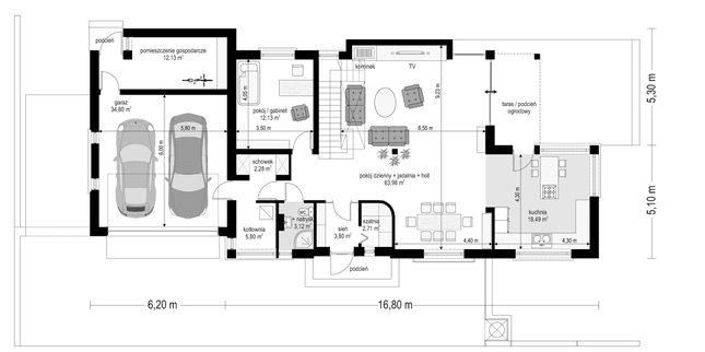 Rzut parteru POW. 159,2 m²