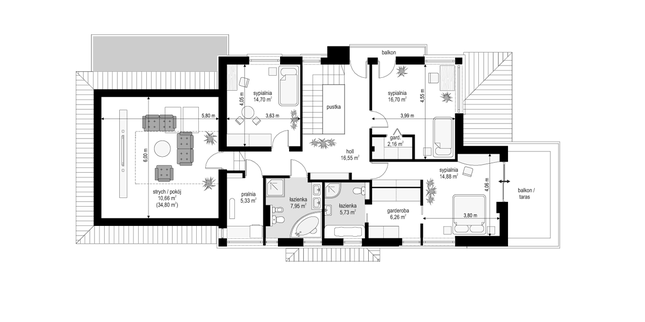 Rzut piętra POW. 125,1 m²