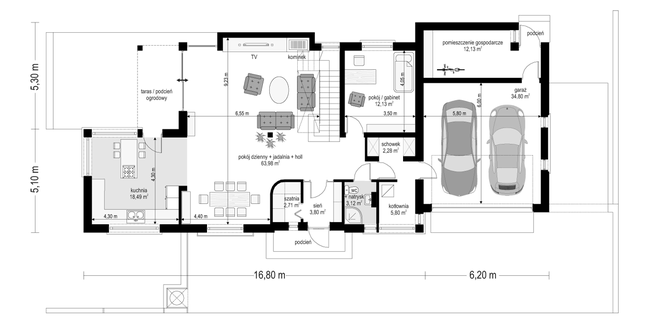 Rzut parteru lustro POW. 159,2 m²