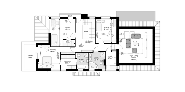 Rzut piętra lustro POW. 125,1 m²