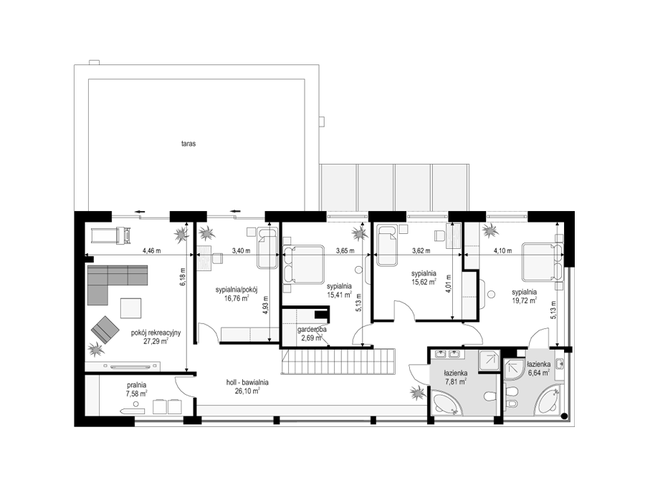 Rzut piętra POW. 145,6 m²