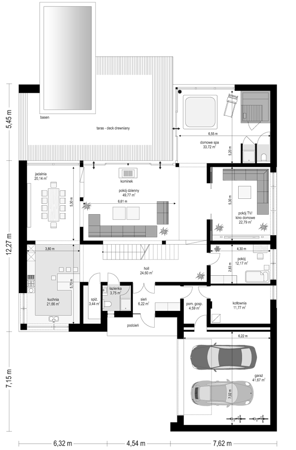 Rzut parteru POW. 256,3 m²
