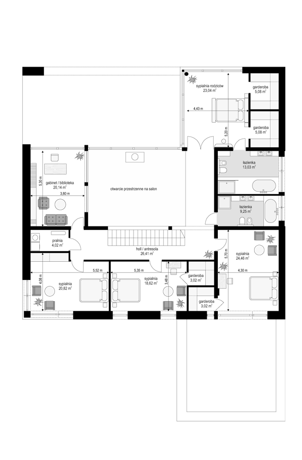 Rzut piętra POW. 176,0 m²