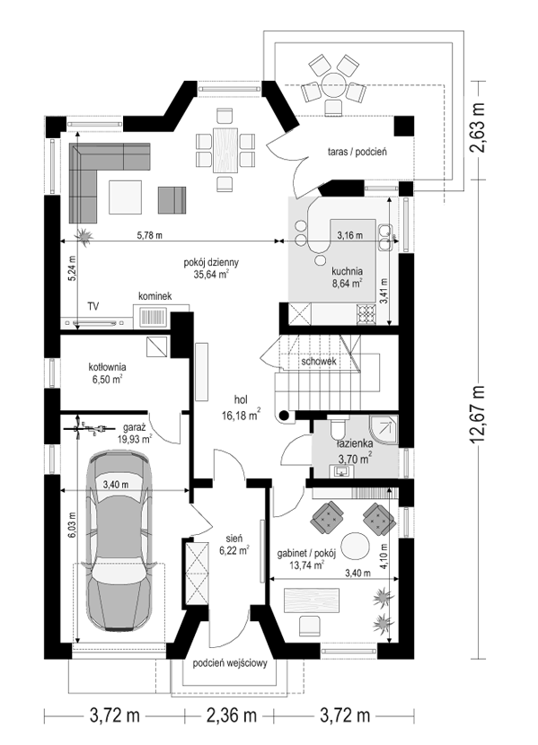 Rzut parteru POW. 110,6 m²
