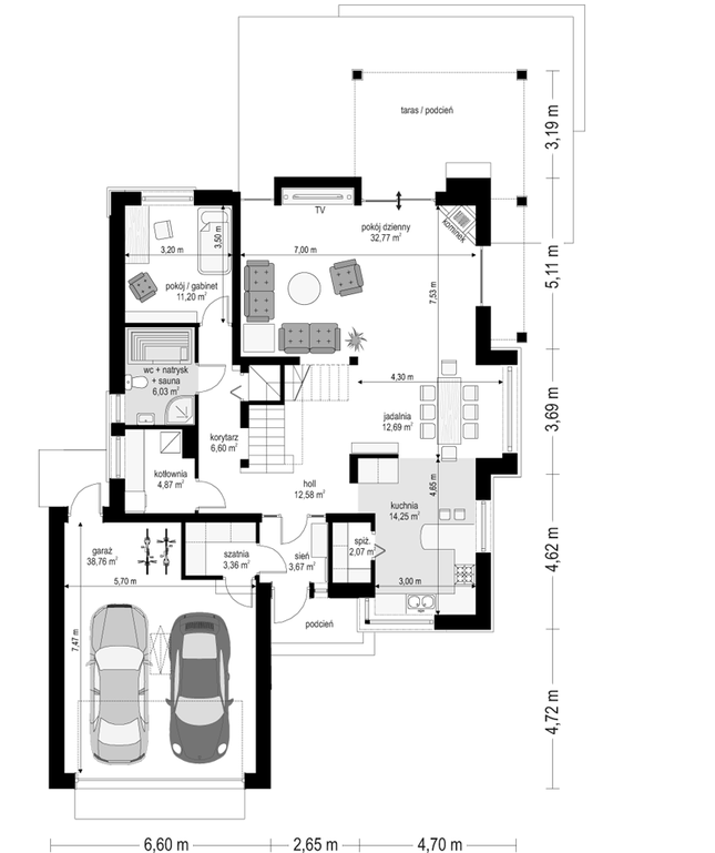 Rzut parteru POW. 148,9 m²