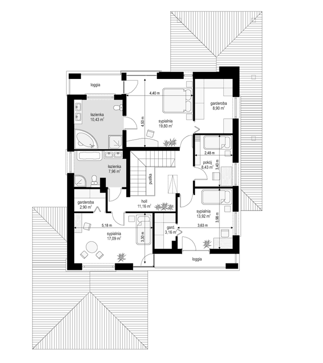 Rzut piętra POW. 103,8 m²