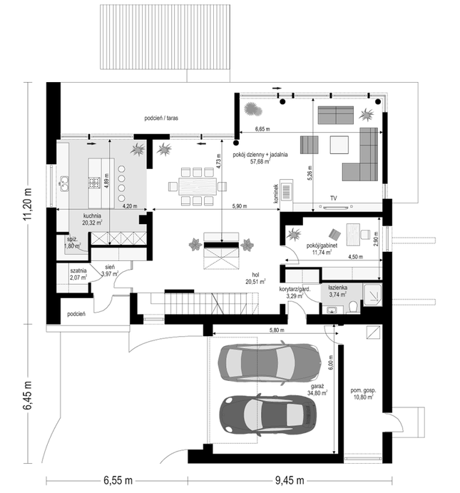 Rzut parteru POW. 170,7 m²