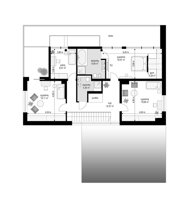 Rzut piętra POW. 98,8 m²
