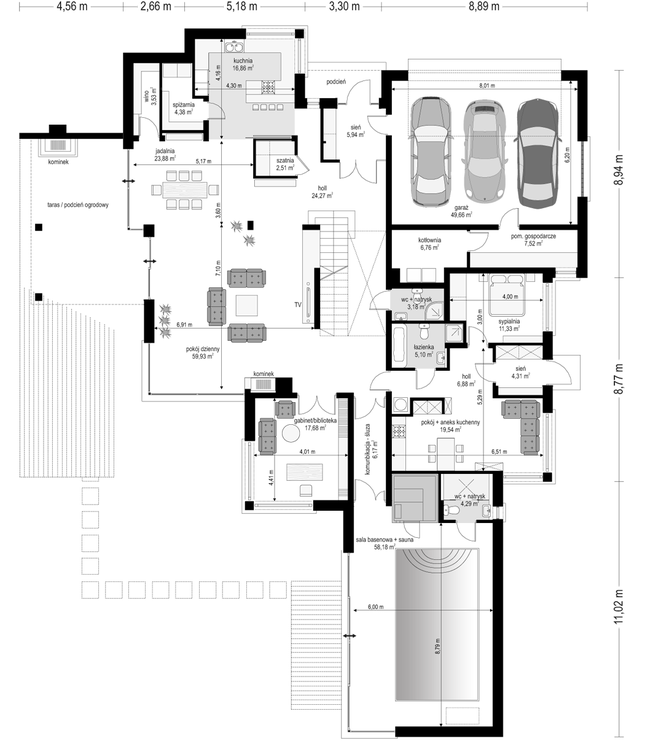 Rzut parteru POW. 338,4 m²