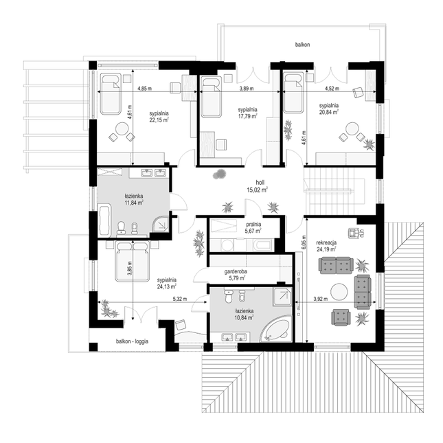 Rzut piętra POW. 158,3 m²