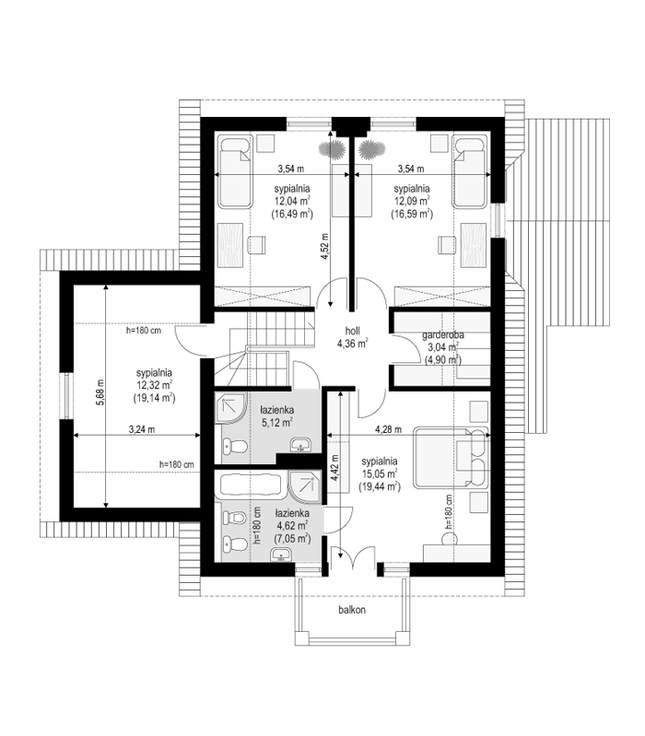 Rzut poddasza POW. 93,1 m²