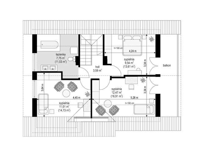 Rzut poddasza POW. 59,9 m²