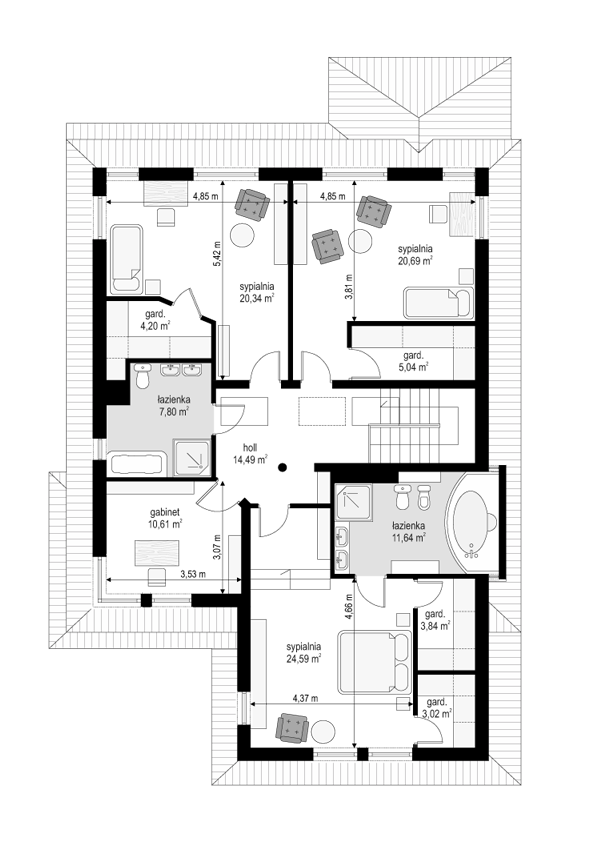 Rzut poddasza POW. 126,3 m²