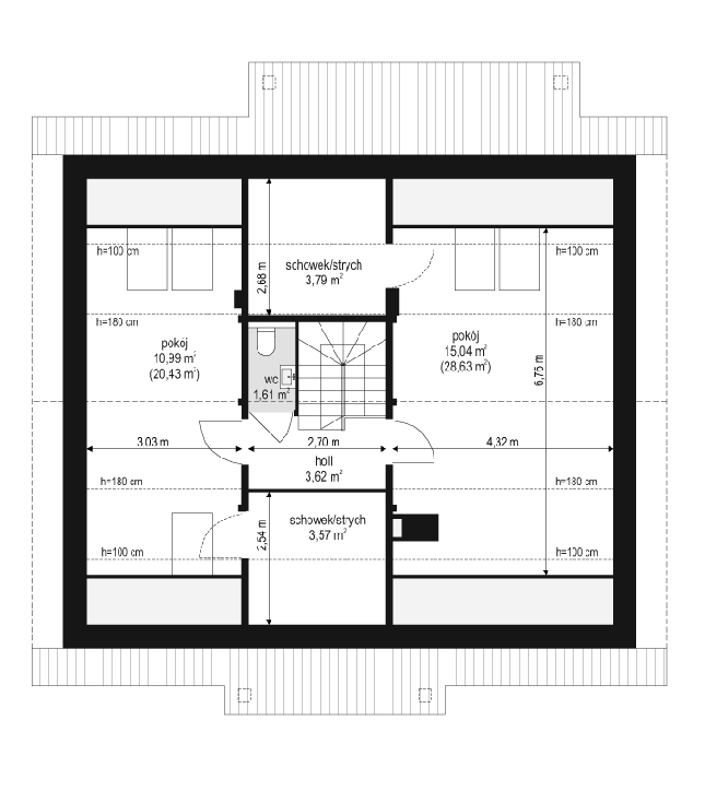 Rzut poddasza POW. 61,7 m²