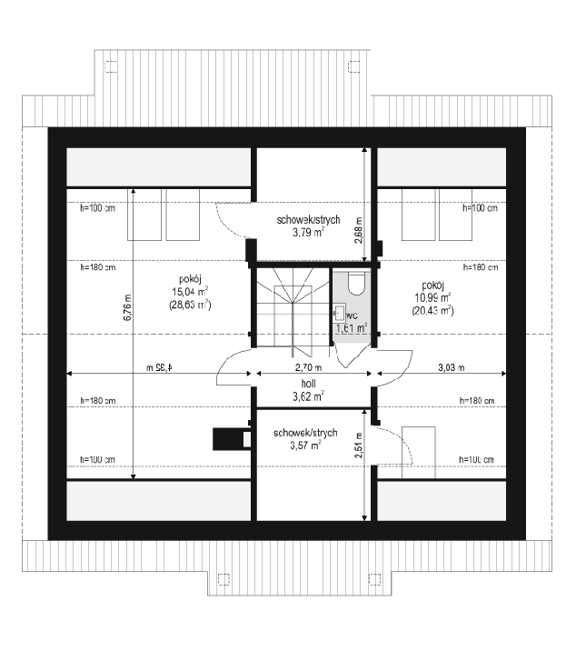 Rzut poddasza lustro POW. 61,7 m²