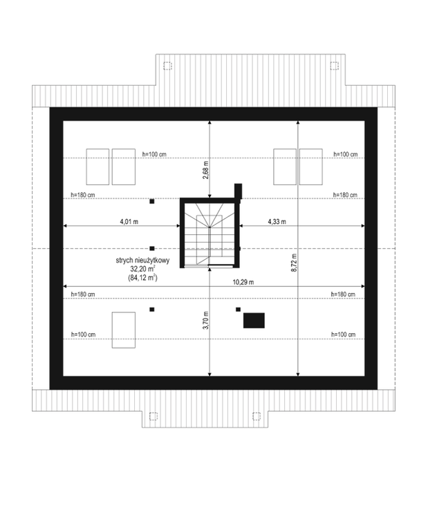 Rzut strychu: Do indywidualnej adaptacji POW. 0,0 m²