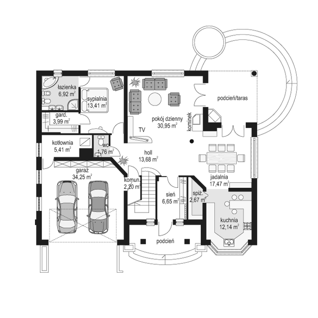 Rzut parteru POW. 151,5 m²