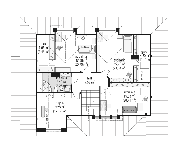 Rzut poddasza POW. 115,5 m²