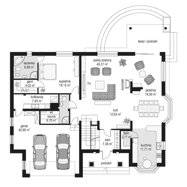 Rzut parteru POW. 183,8 m²