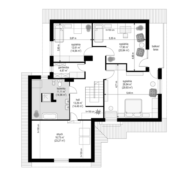 Rzut poddasza POW. 123,2 m²