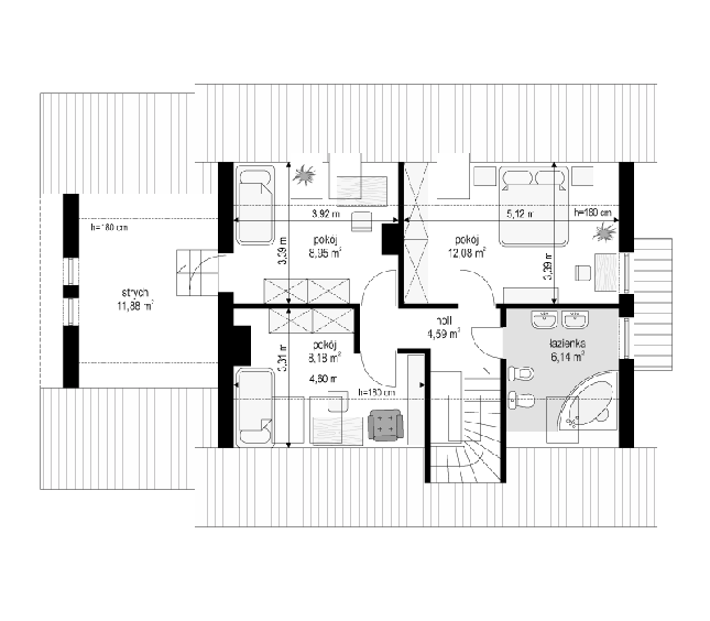 Rzut poddasza POW. 51,8 m²