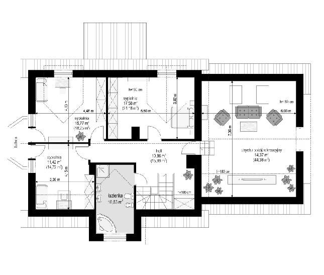 Rzut poddasza POW. 124,8 m²