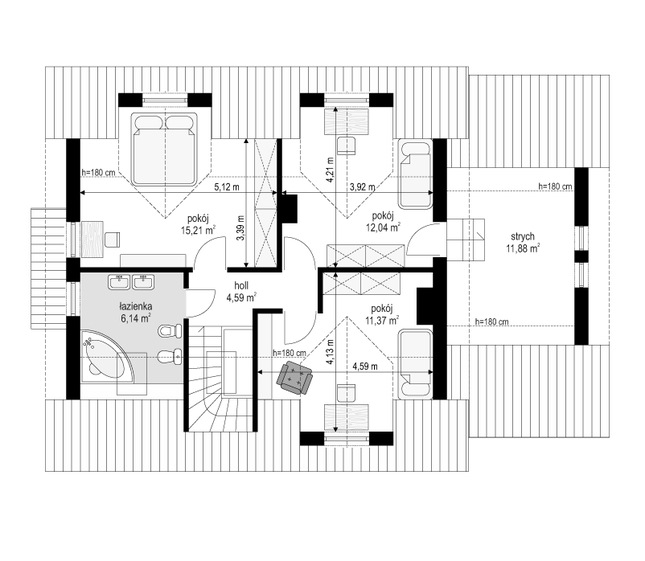 Rzut poddasza POW. 61,2 m²