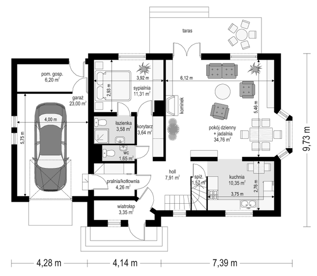 Rzut parteru POW. 111,6 m²
