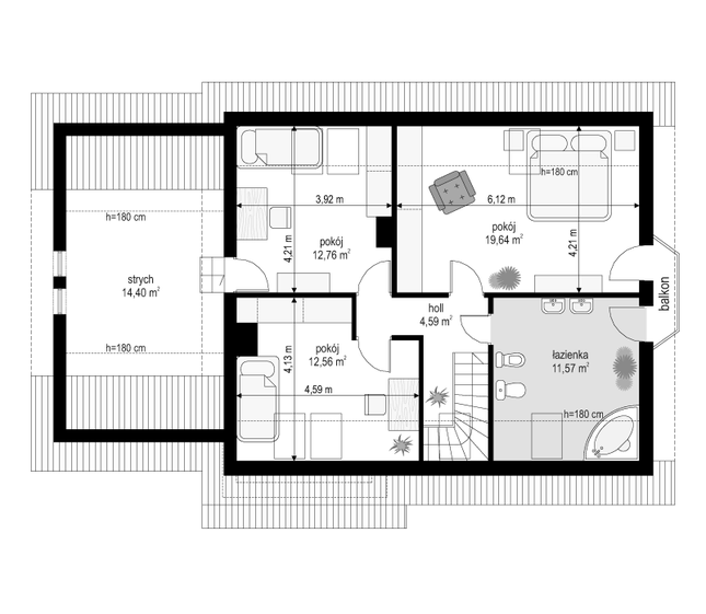 Rzut poddasza POW. 75,5 m²