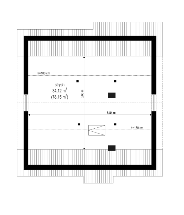 Rzut strychu: Do indywidualnej adaptacji POW. 0,0 m²