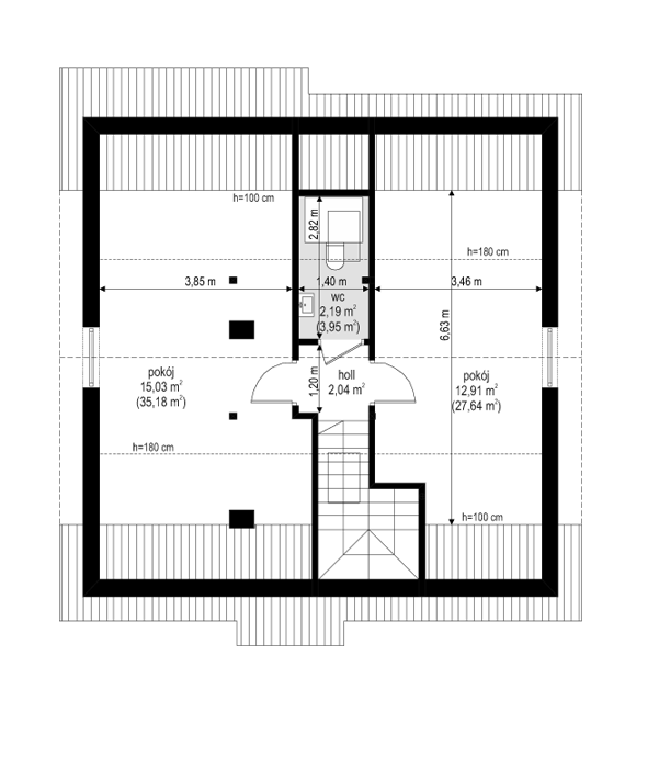 Rzut poddasza lustro POW. 68,8 m²