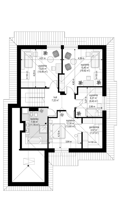 Rzut poddasza POW. 87,8 m²