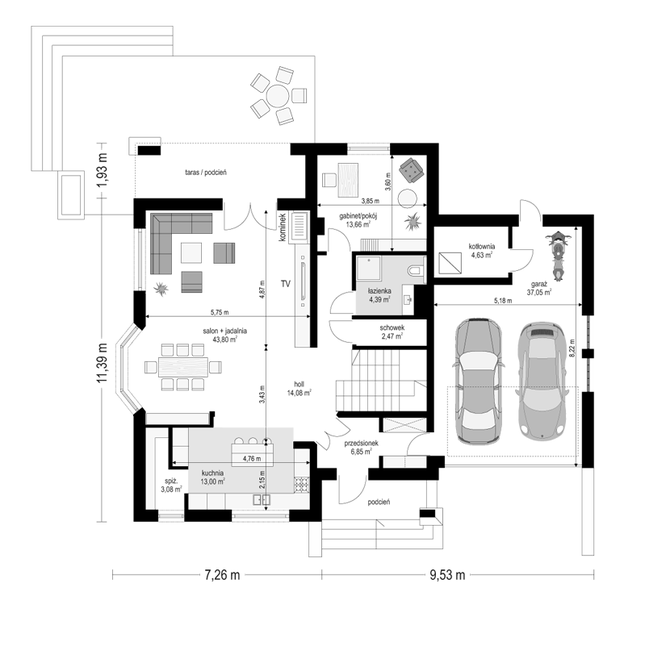 Rzut parteru POW. 143,0 m²