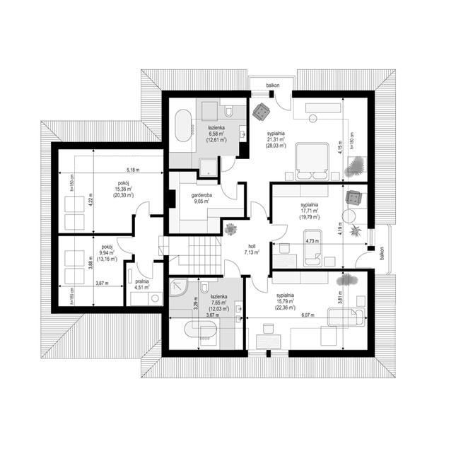 Rzut poddasza POW. 149,0 m²