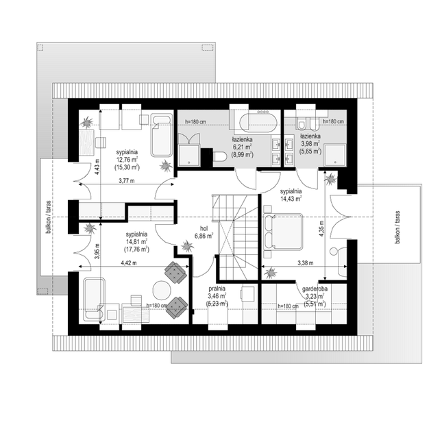 Rzut poddasza POW. 79,7 m²