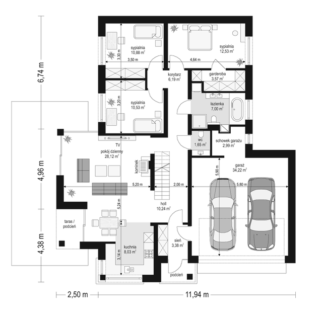 Rzut parteru POW. 139,3 m²