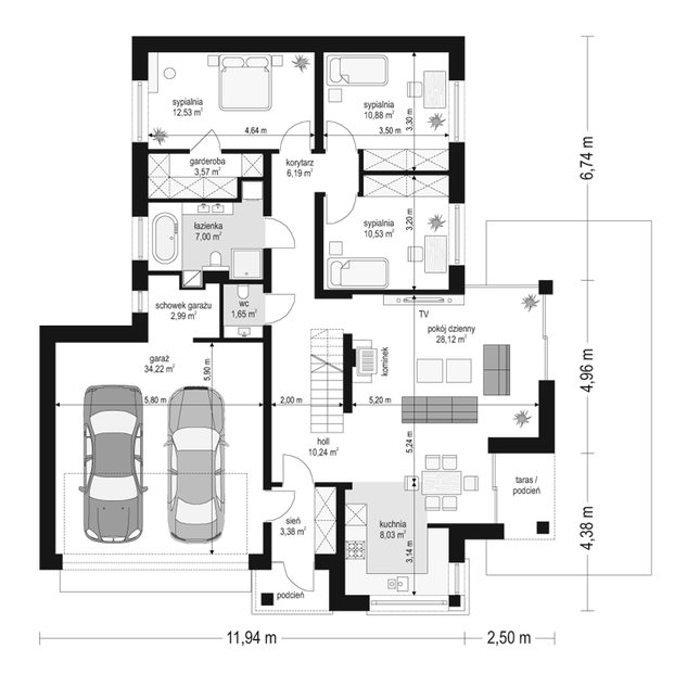 Rzut parteru lustro POW. 139,3 m²