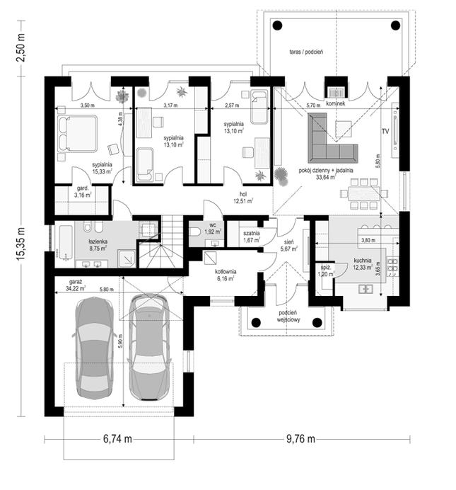 Rzut parteru POW. 157,1 m²