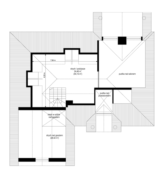 Rzut strychu: Do indywidualnej adaptacji POW. 0,0 m²