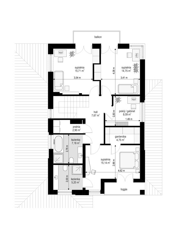 Rzut piętra POW. 81,4 m²
