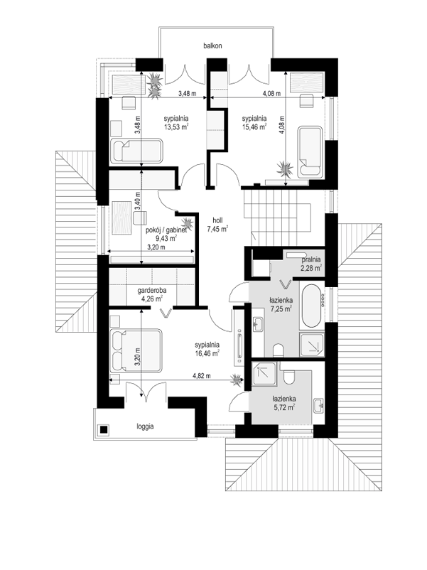 Rzut piętra POW. 81,8 m²