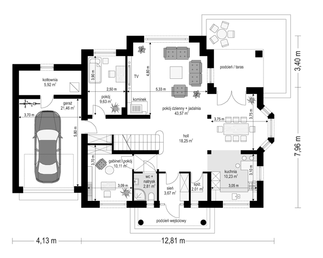 Rzut parteru POW. 127,7 m²