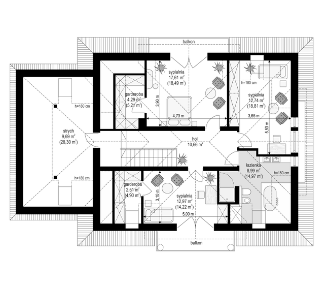 Rzut poddasza POW. 115,6 m²